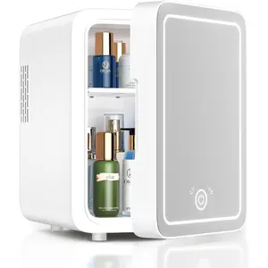 Skincare Fridge with Dimmable LED Light Mirror, 4L Mini Fridge For Desktop, Travel or Cool & Heat, Makeup Fridge for ,  Care and , White