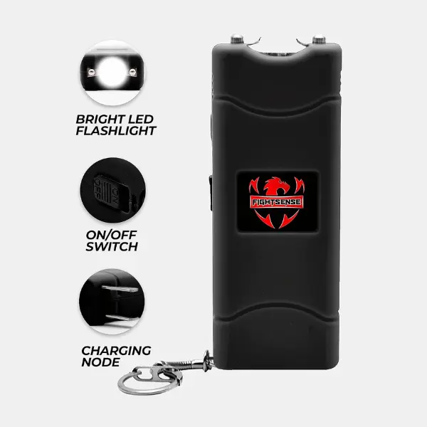 FIGHTSENSE Rechargeable LED Flashlight, Compact Keychain Design, Black, Bright LED Light, Heavy Duty Build, Portable Everyday Light with Nylon Holster