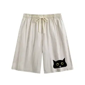 Unisex Cartoon Cat Sporty Sports Shorts - 260g Washed Cotton, Soft Durable Fabric, Casual Workout & Gym Wear with Pockets, Multiple Sizes