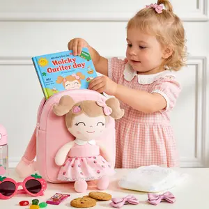 Gloveleya Toddler Backpack with Detachable Plush Doll - 9" Mini Floral Girl School Bag for Ages 2-4, Ultra-Soft Kids Travel Daypack for Spring Outing, Preschool & Daycare Essentials