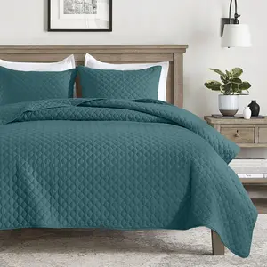 Queen Size Teal Blue, Lightweight for Summer-Soft Microfiber Style Quilted Clouds Pattern Bedspread Quit Set 3 Pieces(1 and 2 Pillow Shams)
