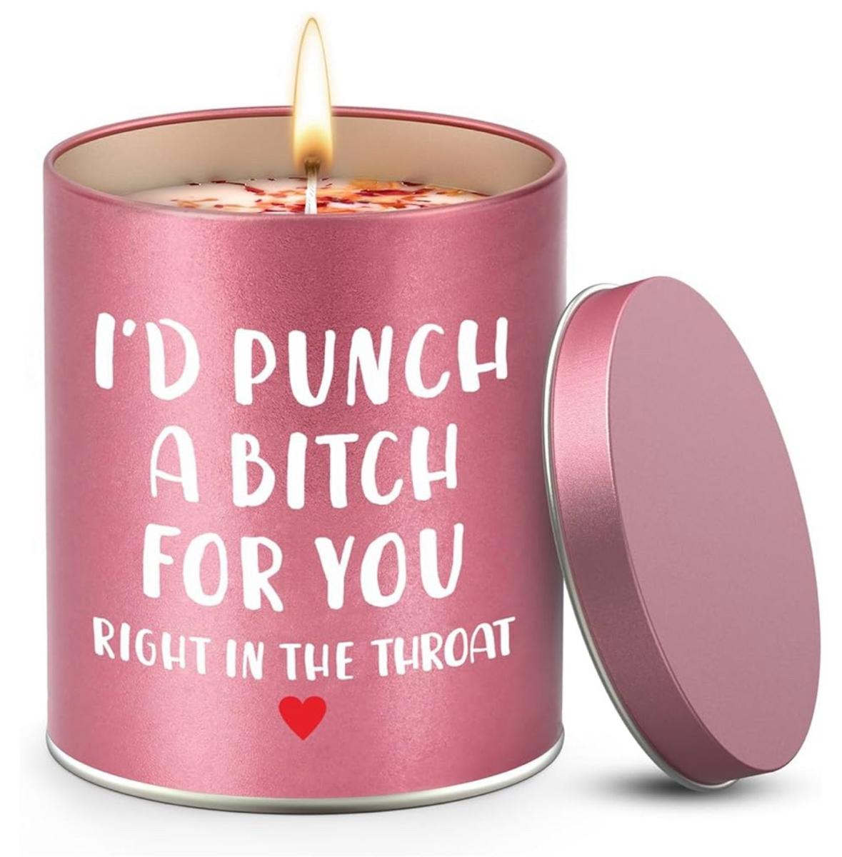 I’d Punch A Bitch For You Funny Valentines Candle - Pink Decorative Candle with "I'D PUNCH A BITCH FOR YOU" Design - Ornaments