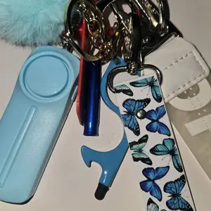 Off White Butterfly Keychain with Safety Features and Stylish Design Blue Butterfly Pattern and Secure Keyring