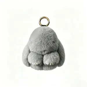 Viral Bunny Keychain Pink Gray Fluffy Rabbit Plush Charm Bag Pendant Cute Accessory for Women Girls Car Key Holder