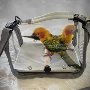 Hands Free Small Pet Cage Enclosure with Breathable Mesh Windows Parrot Backpack Animal Carrier for Vet Visit Shopping Hiking, Clear View Portable Bird Travel Carrier with Easy Clean Removable Tray and Perch