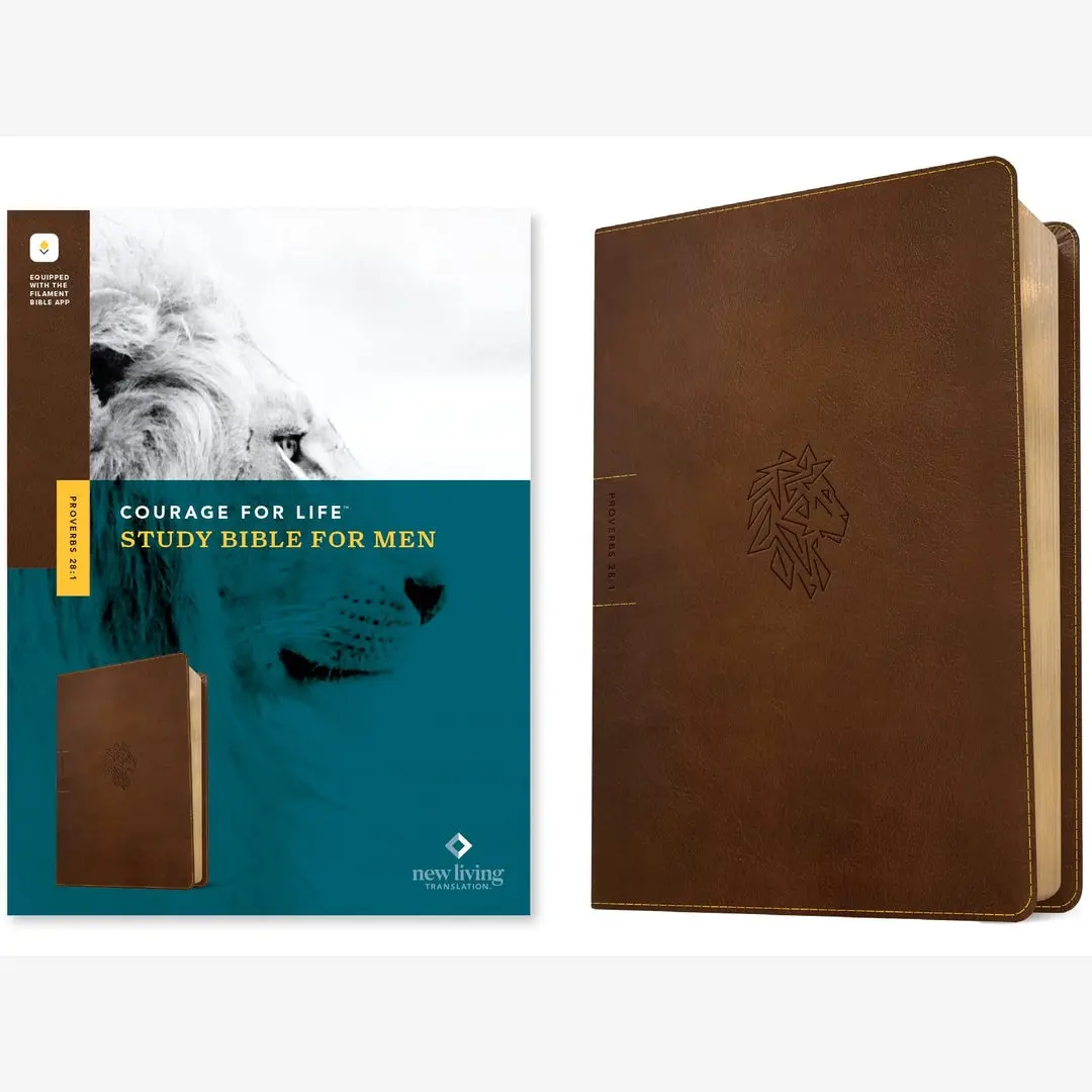 NLT Courage For Life Study Bible for Men, Filament Enabled (LeatherLike, Rustic Brown Lion)