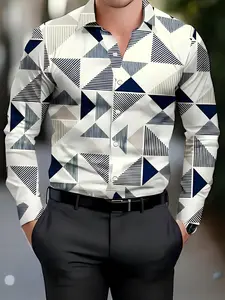 Men’s geometric checked shirt, long-sleeved button-down shirt, men’s shirts from the 80s and 90s