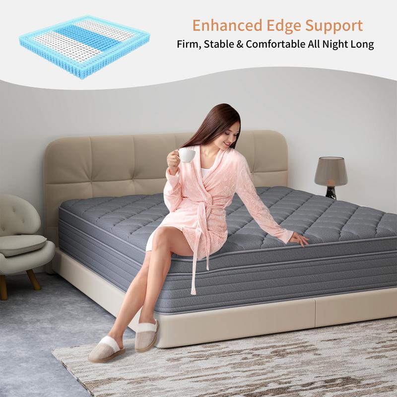 【Clearance】BOMASS 12-14 Inch Twin Full Queen King Size Mattress in a Box Memory Foam Pocket Spring Gray Mattresses Medium Firm Lumbar Support, For Home Rooms Hotels, Boxed Gift Furniture Ergonomic Modern Bed