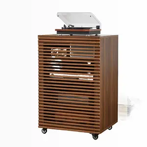 Giratree 5-Tier AV Media Cabinet with Grille Door & 3 Adjustable Shelves Modern Wooden Stereo Rack with Cable Management & Rolling Wheels Audio Video Stand for Living Room Gaming Room Recording Studio