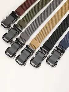 Men's Tactical Style Workwear Belt, Automatic Buckle Leather Belt, Casual Daily Use Thick Nylon Canvas Pants Strap, Unisex Waistband