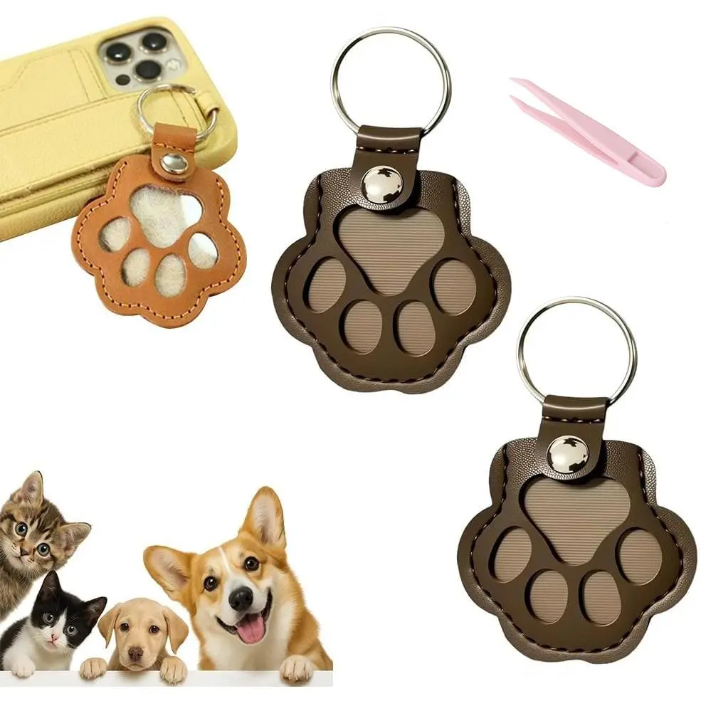 2025 New Dog Hair Collector Keychain - Personalized Customized Leather Pet Paw Remembrance Storage, Tangible Love Fur-Filled One Size Pet Supply Gift for Walking, Shopping