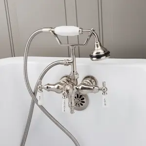 Clawfoot Tub Wall Mount Downspout Faucet with Handshower Brushed Nickel