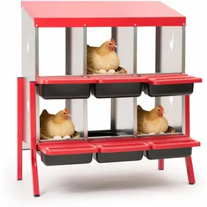 Metal Chicken Nesting Box for Laying Hens, 8 Compartments, Roll Away Egg Collection Tray, Easy Clean Galvanized Poultry Nest Box with Bracket Legs