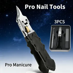 Black Anti-Slip Nail Clipper Set with Sharp Curved Blades Professional Manicure Tool for Men and Seniors Ideal Holiday Gift