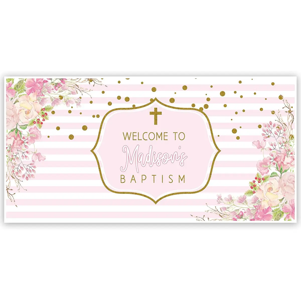 Pink Striped Personalized Baptism Banner