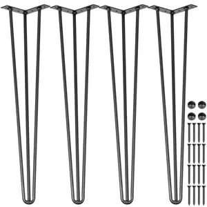 VEVOR Hairpin Table Legs 34\" Black Set of 4 Desk Legs 880lbs Load Capacity (Each 220lbs) Hairpin Desk Legs 3 Rods for Bench Desk Dining End Table Chairs Carbon Steel DIY Heavy Duty Furniture Legs