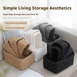 Handwoven Paper Rope Storage Baskets, 4-Piece SetBoho Style Handwoven Storage Baskets for Home DecorBreathable Paper Rope Woven Baskets, Multi-Size Set- (Memorial Day)