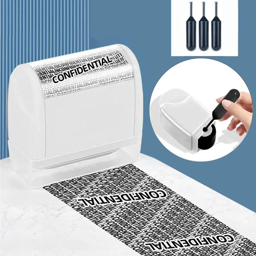 Identity Theft Protection Roller Stamp, Includes 3 Vacuum Sealed Ink Pads, Privacy Security Seal Hidden Sensitive Information, Home Office Letter Sending Essential, Secure Letters, Letter Stamps, Mail Stamps
