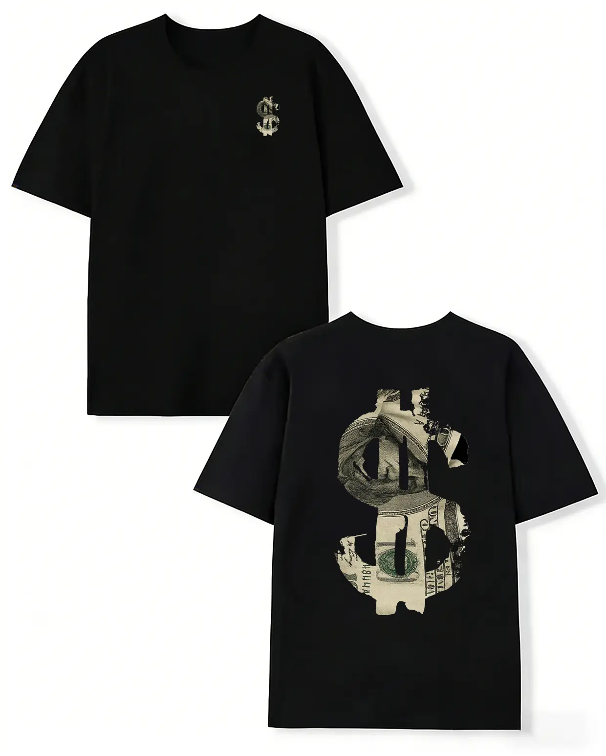 Men's Oversized Ripped Dollar Graphic T-Shirt | Casual Short-Sleeve Streetwear Top in Breathable Cotton with Double-Sided Print
