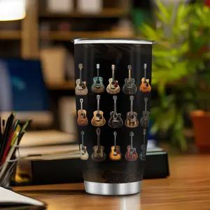 1pc Personalised Guitar Insulated Mug with Lid Guitar Mug Guitarist Gifts Stainless Steel Insulated 20oz Coffee Travel Mug Men and Women Musician Lovers Christmas Birthday Graduation