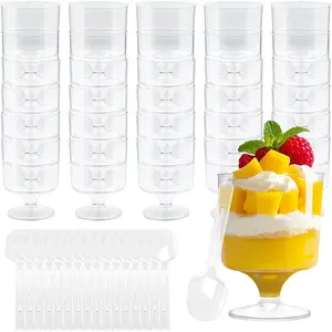 100 count Clear Plastic Dessert Cups with Spoons,5 oz Mini Disposable Yogurt Parfait Cup,Disposable Appetizer Cups for Party Small Round Serving Goblet,Ice Cream Mousse,Fruit Bowl