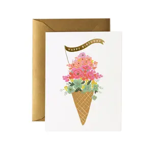 Ice Cream Birthday Card - White Design with Colorful Ice Cream Bite, Happy Birthday Banner, Perfect for Celebrating Birthdays