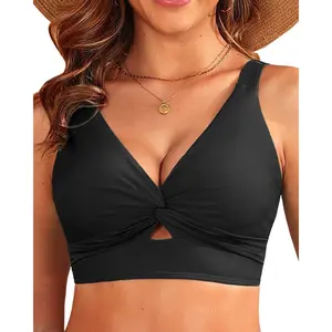 Yonique Women Bikini Top Only - Supportive Swimsuit Top Large Bust Bathing Suit Top Cut Out Twist Swim Top