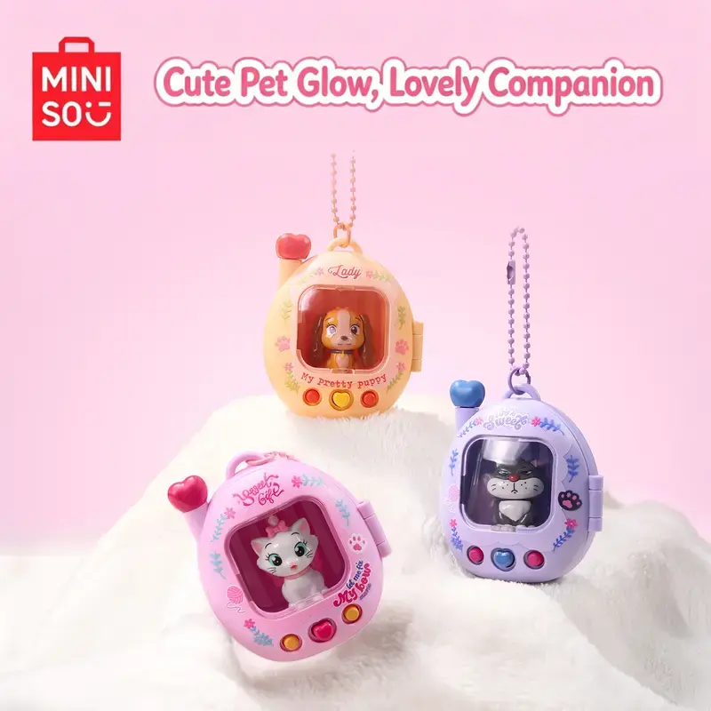MINISO Cat Dog Pet Charms Keychain - Unisex Anime Cutie Keychain Decor, Small Size Creative Collectible Bag Pendant, Great Back to School Gift for Friends