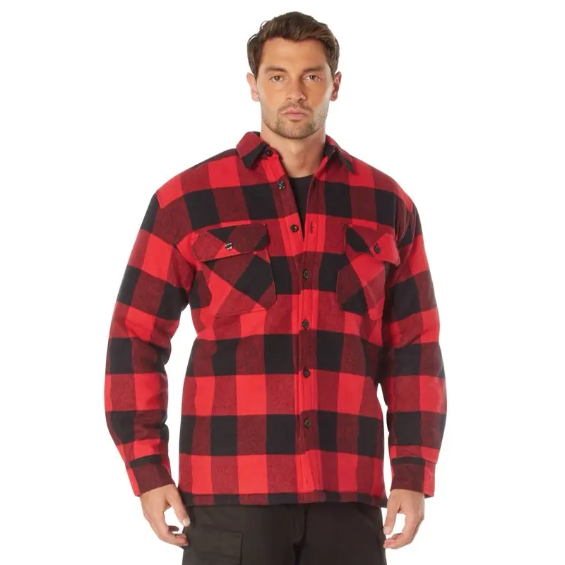 ROTHCO Men's Fitted Plaid Quilted Lined Cotton Flannel Button-Down Jacket - Red, Small, Casual Wear Basics, Athletic, Pockets, Machine Washable, Body Heat-Retaining, Long Sleeve, Polyester Menswear Top