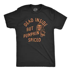 Mens Dead Inside But Pumpkin Spiced T Shirt Funny Fall Autumn Coffee Flavor Lovers Tee for Guys Mens Funny T Shirts Cool Vintage Fashion T-Shirt Gift Classic Menswear Halloween Apparel for Men Funny Coffee Black -