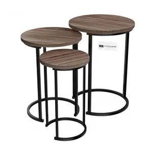 Lavish Home 3 Round Living Room End Tables Woodgrain-Look