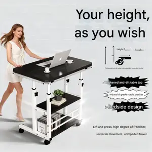Office Computer Desk, Laptop Desk, Adjustable Height Multifunctional Folding Table with Wheels and Storage Shelf - Perfect for Bedroom, Living Room, Outdoor Office, and Study