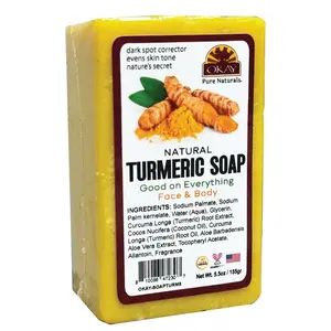 OKAY Pure Naturals Turmeric Soap Bar - Brightening, Dark Spot Correcting & Even Skin Tone Face & Body Cleanser - 5.5 oz