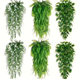 Outdoor Artificial Hanging Fern Ivy Yew Set, Garden Wedding Festival Wall Door Decor, Indoor Outdoor Plant Decoration, House Plants Decor, Artificial Fake Plants, Artificial Ivy Vine