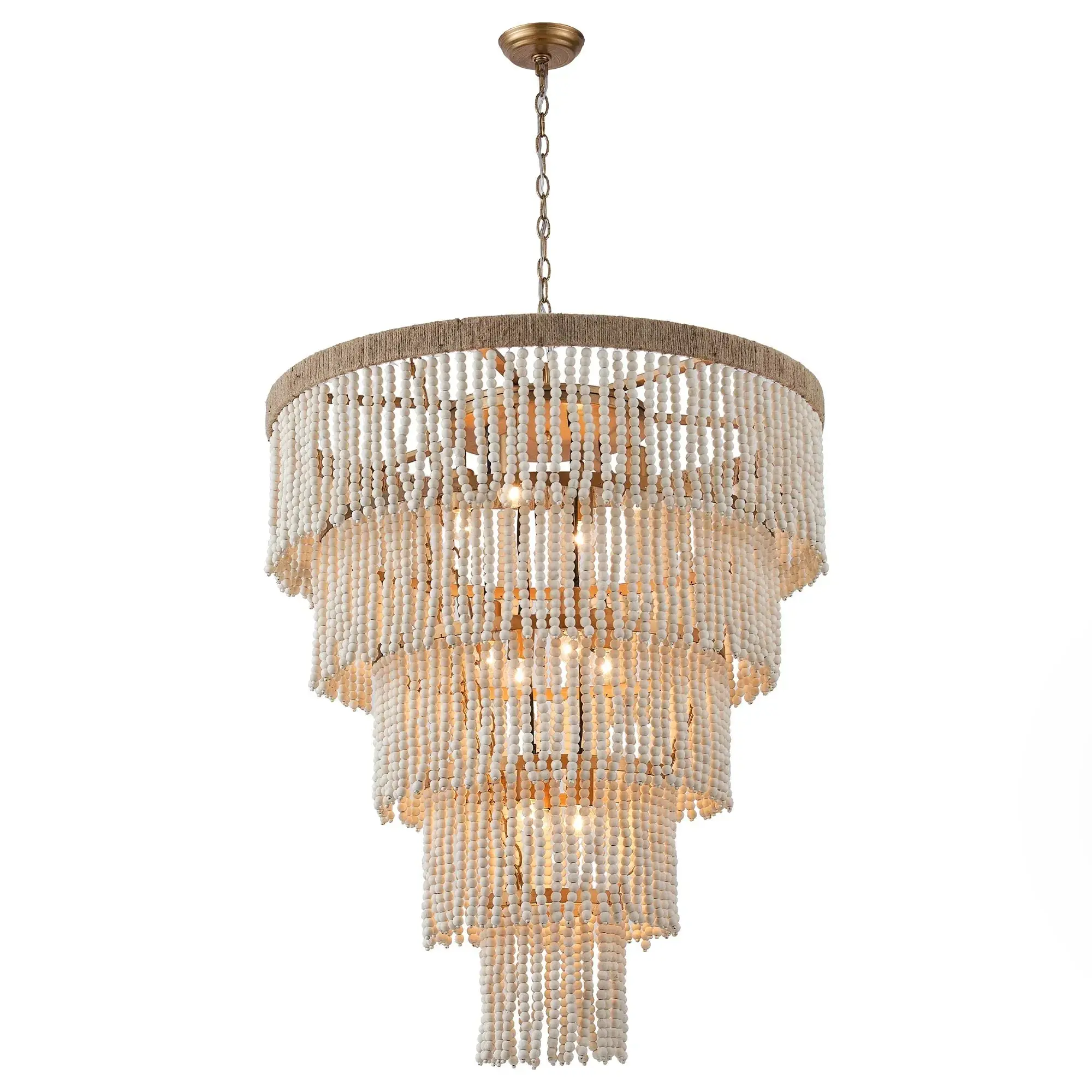 32 Inch Nelly 9-Light Bohemia Wood Beaded Chandelier Pendant Lights Ceiling Lighting