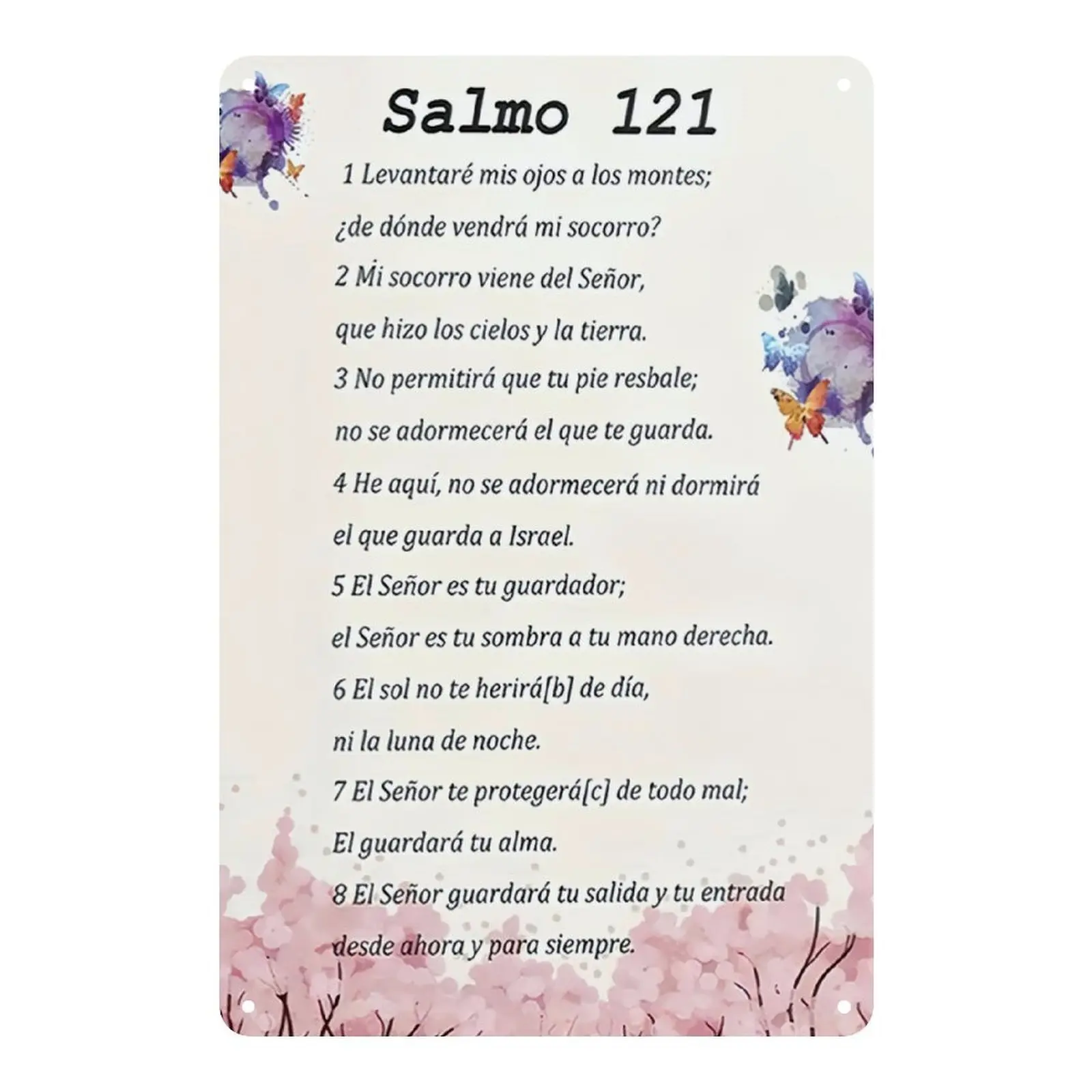 8x12in Religious Spanish Psalm 121 Aluminum Wall Art - Elegant Floral Butterflies, Soft Pastels, Flowers, Biblical Verse Home & Office Decor, Durable Christian Plaque Sign