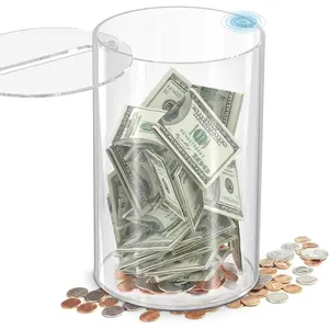 Clear Tip Jar -  Donation Box w/ Lid &  Slot -  Jar for Small Business &  Savings - Safe & Stylish Donation Jar - Modern  Box - Sturdy Bartender Accessories
