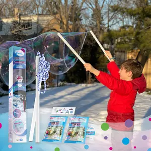 WOWMAZING Giant Bubble Kit: Winter - Incl. Wand, 2 Big Bubble Concentrate Pouches and 8 Cold-Activated Stickers | Bubbles Made in The USA - Winter Kit