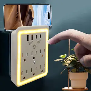 Multi-Plug Outlet Surge Protector - 6-Outlet Extender with 4 USB Ports (2 PD20W, USB-C Fast Ports) and Night Light, 3-Sided Power Strip with Adapter Spaced Outlets - ETL, Whiteled lights Modern Socket