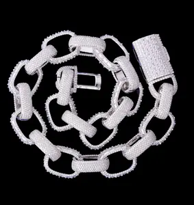 Baguette Box Link Chain for Men Iced Out Choker Necklace Prong Setting Cubic Zirconia Hip Hop Jewelry