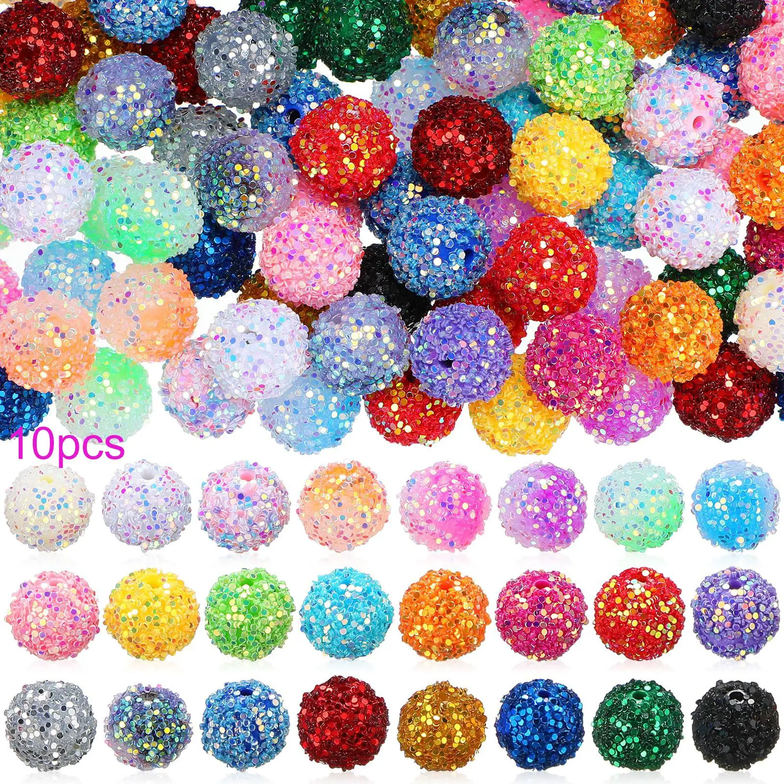 16mm Crystal Beads Glitter Beads for Making Jewelry, 10pcs DIY Handmade Bead Bracelet Pendant Pen Key Chain, Special Decorative Accessories(Random Col