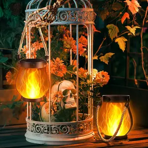 BougeRV 5.5 inch Solar Lantern Outdoor Lights 2025 new, Upgraded Flickering Flame Solar Lantern Outdoor Waterproof Lights, Solar Lanterns for Patio Garden Decoration, Flame Garden Lanterns for Outdoor Patio Trail Decorations, Holiday Decoration