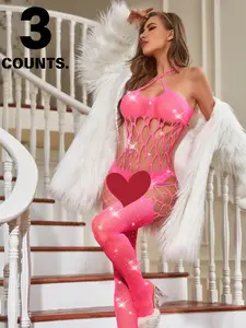 Women’s Sheer Shiny Bodysuit, Strappy Open Crotch Lingerie, Perfect for Valentine’s Day, Honeymoon, Bedroom Roleplay, Sexy Clubwear
