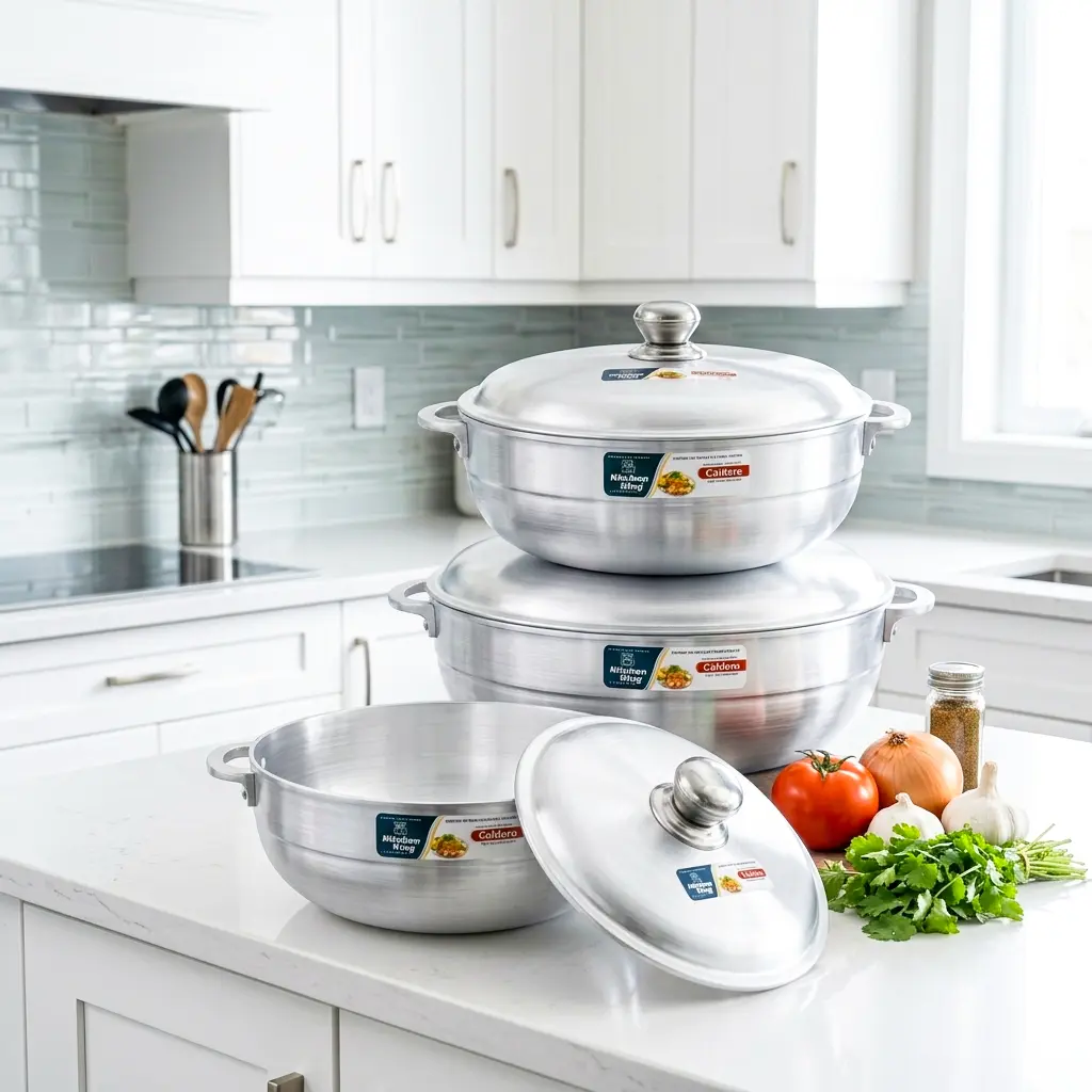 Best Caldero Pots 8-20 Inches (Multiple Sizes) Modern Hygienic Cooking Pots with Lid Heavy Duty Aluminium Cookware for Gas & Electric Stovetops - Smooth