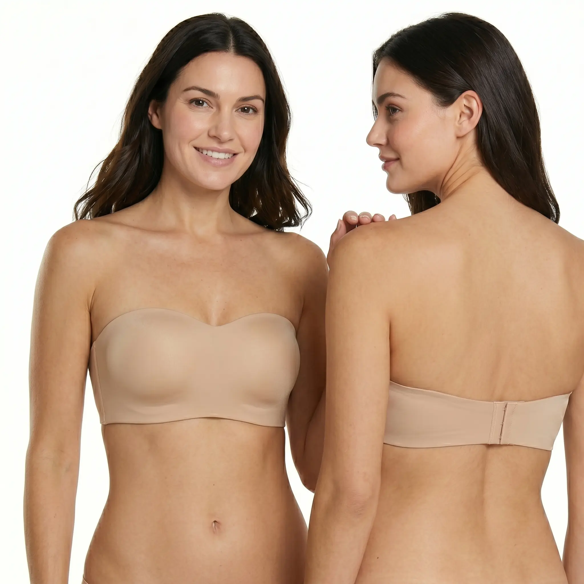 LilyCurve Women's Strapless Non-Slip Push-Up Bralette - Plus Size Convertible Invisible Bandeau, 3D Contour Padding, Side Boning, Wired, Seamless Cups, Ribbed Racerback, Halter Neck, Breathable, Adjustable for Everyday & Evening Wear