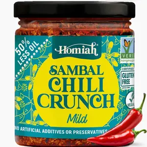 Sambal Chili Crunch, 6 Oz - Vegan Low Sodium Less Oil Gluten-Free Sambal Oelek, Non-GMO, Spicy Chili Crisp Topping with Seaweed - Mild