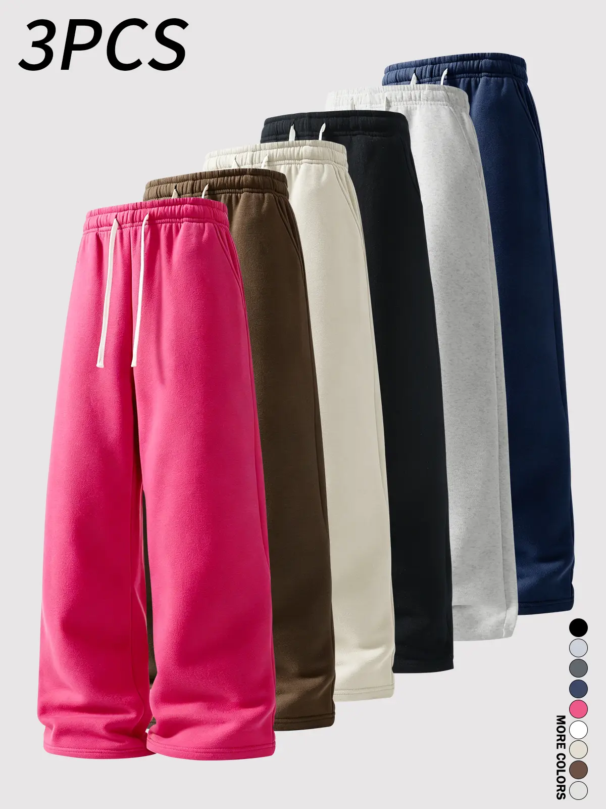 3-pack of men’s long pants, men’s casual trousers, men’s sweatpants ,solid-color design, perfect for all kinds of everyday casual outfits.Elastic waistband with a drawstring.Loose, straight cut to flatter the leg shape