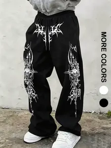 Men's Fashion Streetwear Loose Fit Sweatpants with Side High-Grade Graphic Print, Comfortable Breathable Fabric for Summer Everyday Wear