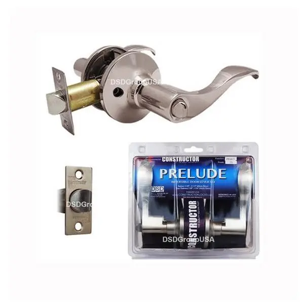 Constructor Prelude Privacy Door Lock with Knob Handle, Door Levers Lockset - Satin Nickel Finish, Handles Door Levers