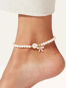 Letter A Initial Anklet for Women, Elegant Faux Pearl Decorated Anklet for Girls, Fashion Jewelry Accessory for Party, Daily Decor, Trendy Jewellery Accessories, Trendy All-match & Exquisite Jewelry for Birthday Gift